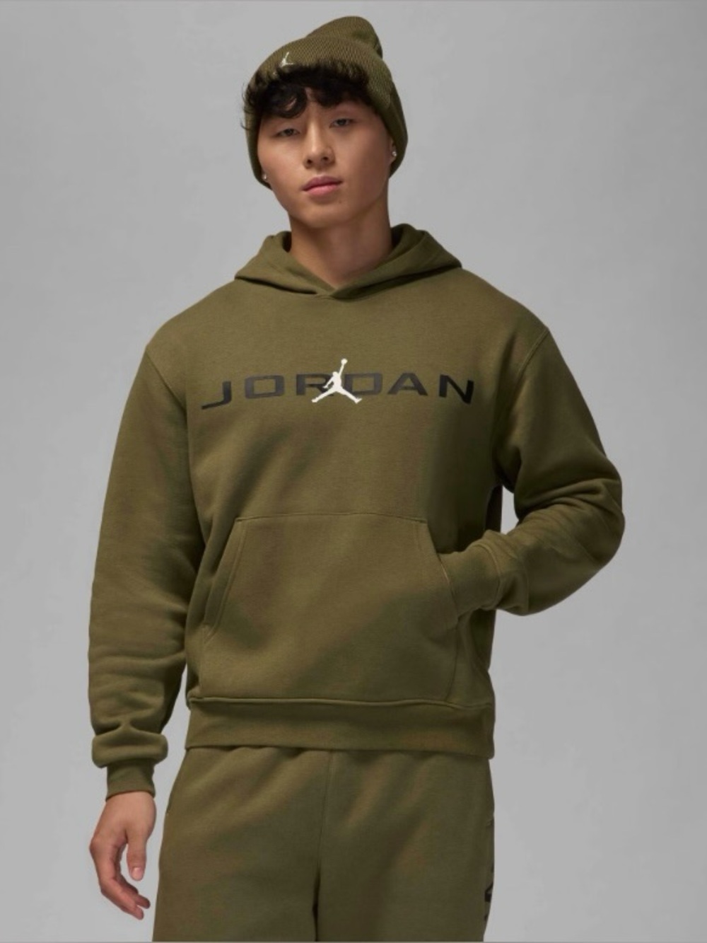 Jordan Men’s Large Essential Air Stretch Fleece Hoodie Olive- NWT